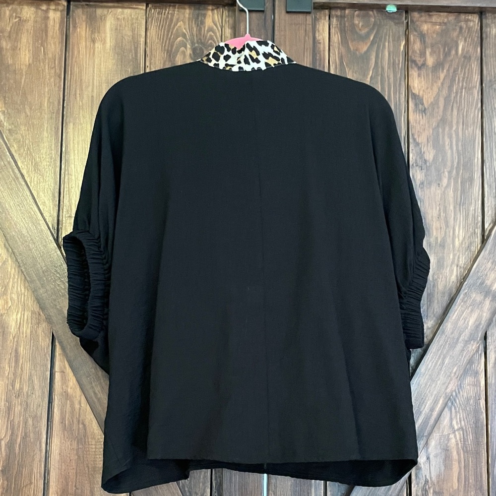 Black Top with Leopard Print Trim - Picture 2 of 4